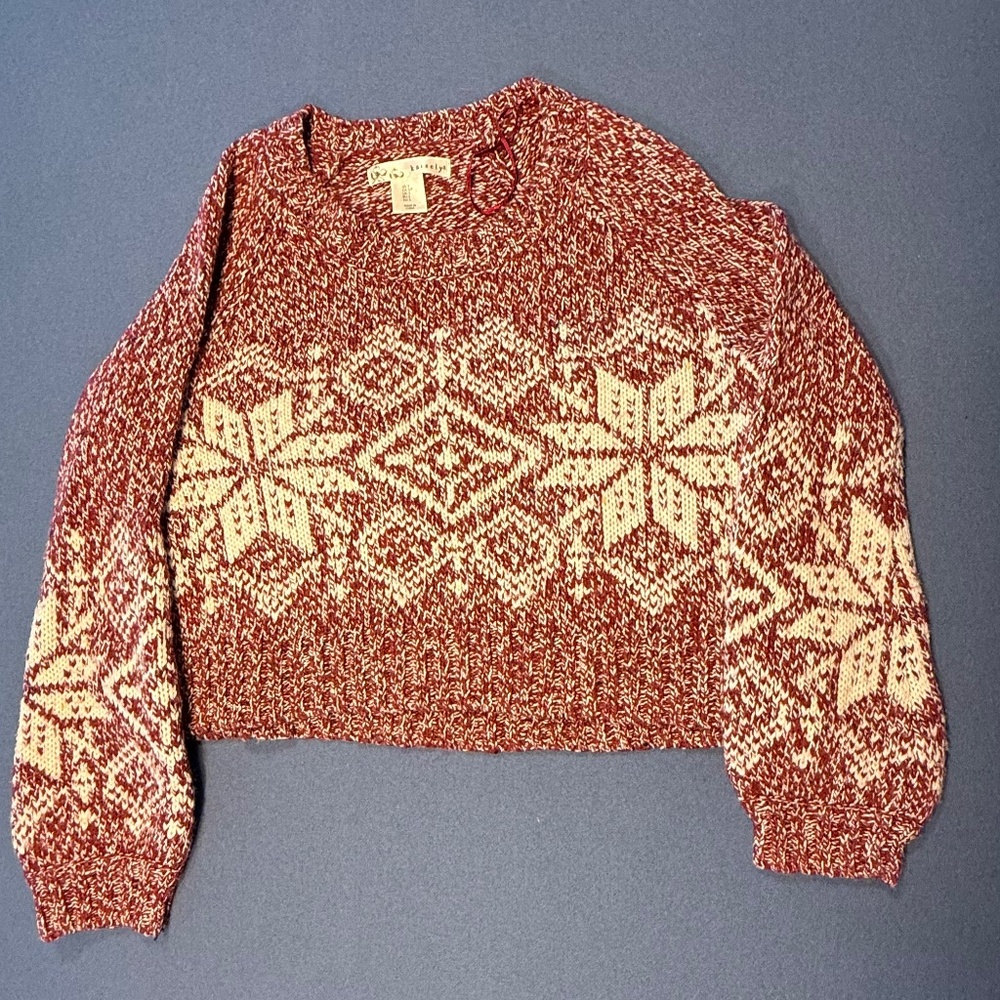 Kaisely Anthropologie Red White Crop Sweater Small